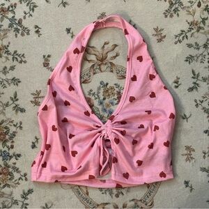 Pink Heart Halter Top Tie Front Coquette Y2K